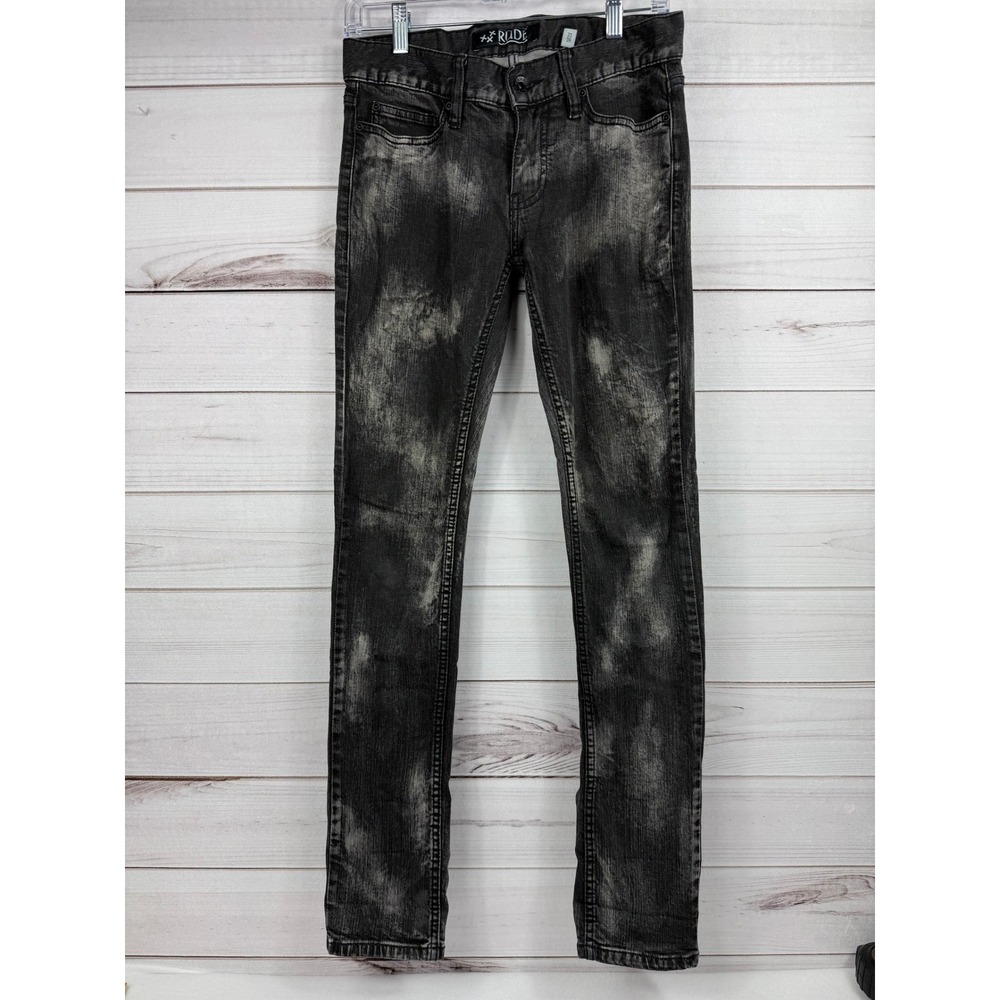 RUDE Skinny Jeans Black Acid Wash Distressed Denim Pants‎ Size 26 x 32
